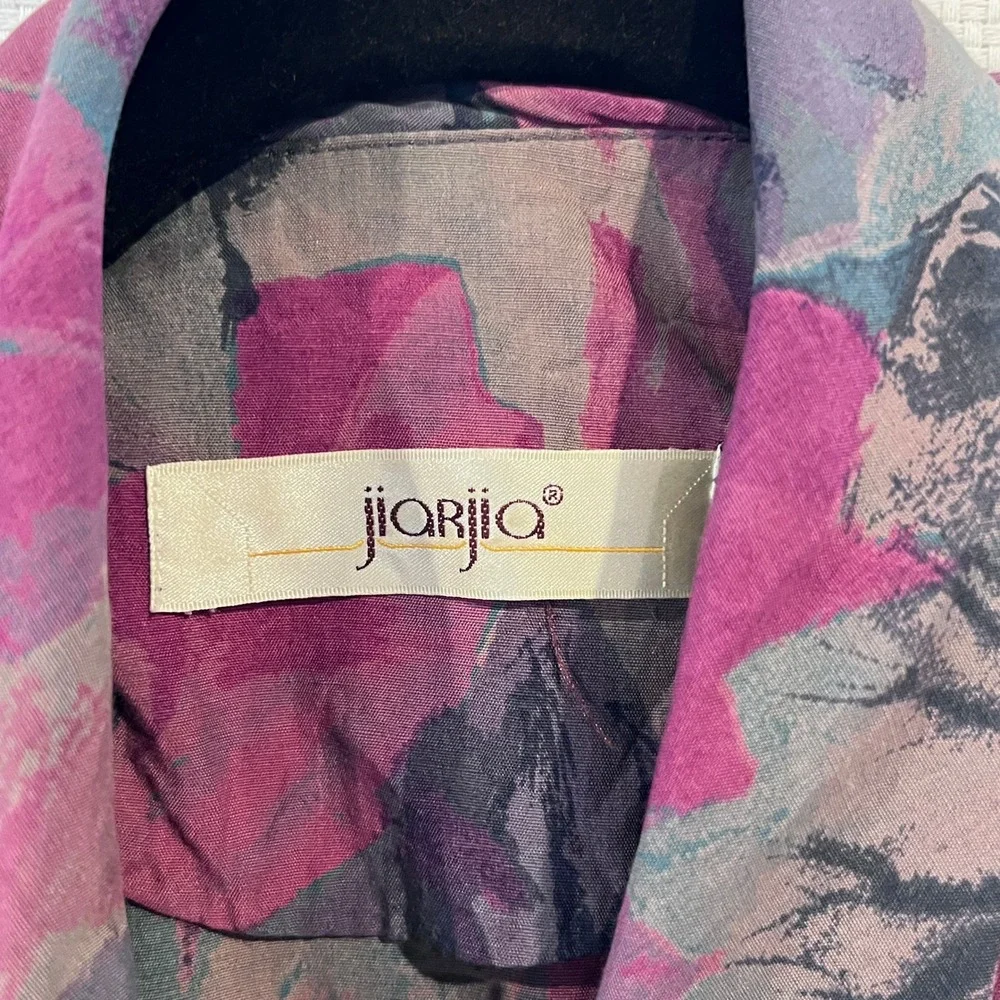 JIARIJIA Vintage 80s Floral Print Blouse Top Dolman Long Sleeve Smocked Waist‎